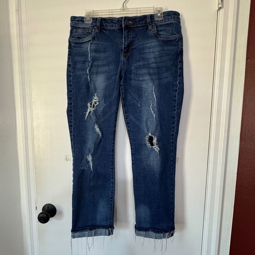Kut From The Kloth Uma Boyfriend‎ Straight Cuffed Mid Rise Size 10 Distressed
